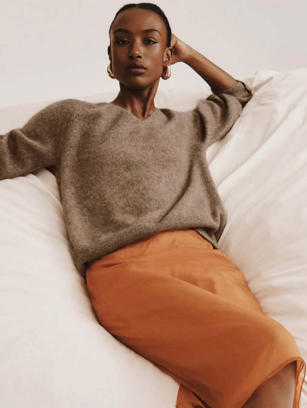 brushed cashmere easy v neck