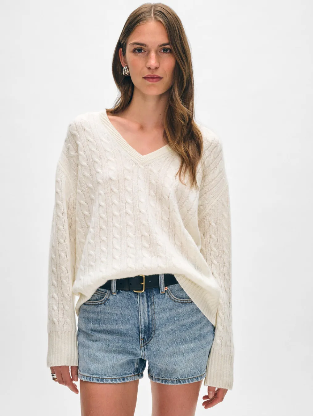 cashmere cable knit v neck