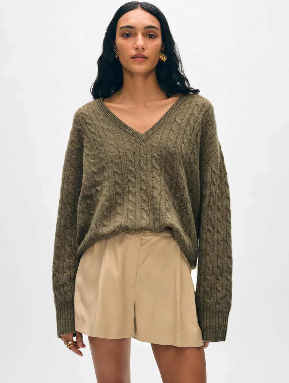cashmere cable knit v neck