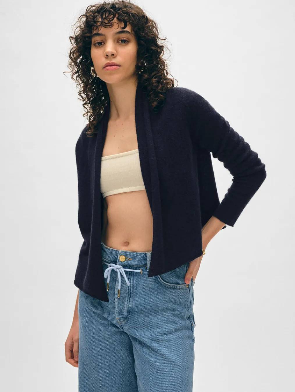 cashmere cropped trapeze cardigan