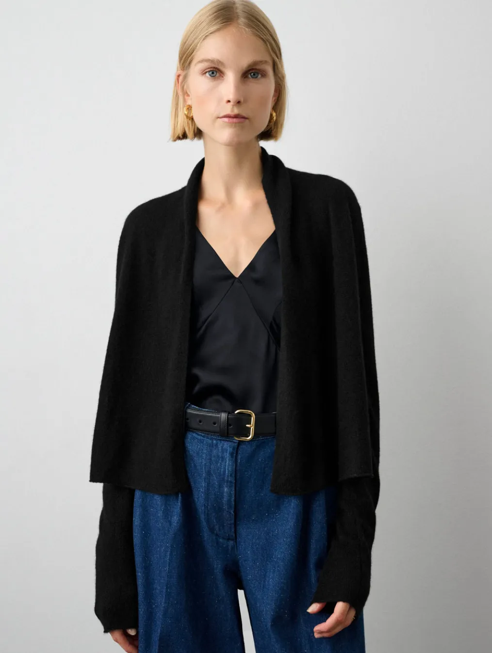 cashmere cropped trapeze cardigan