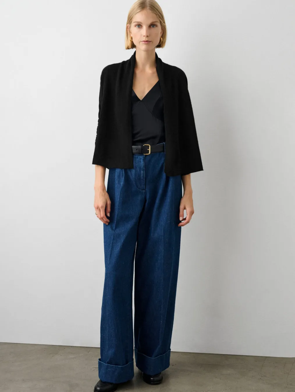 cashmere cropped trapeze cardigan