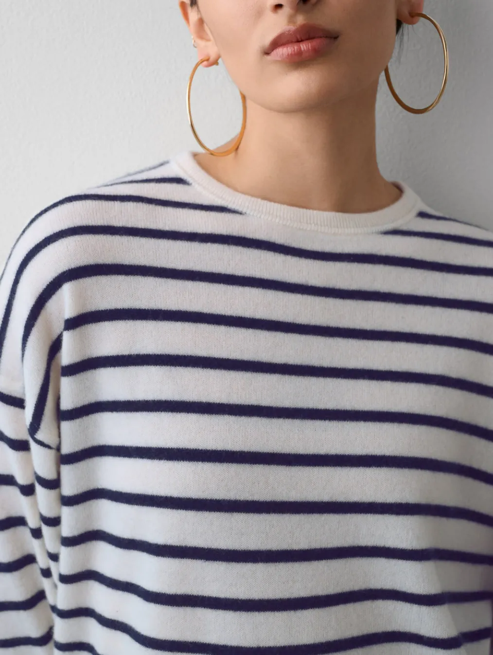 cashmere drop shoulder striped sweater