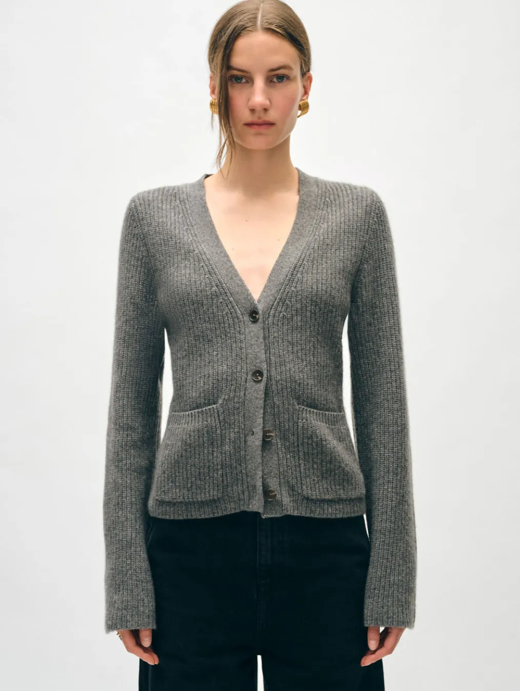 cashmere fluted sleeve cardigan