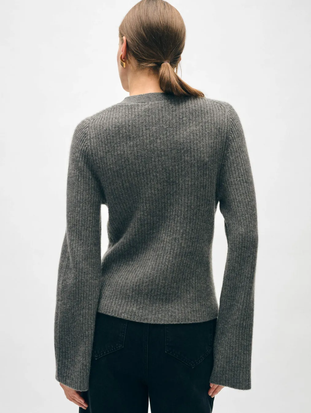 cashmere fluted sleeve cardigan