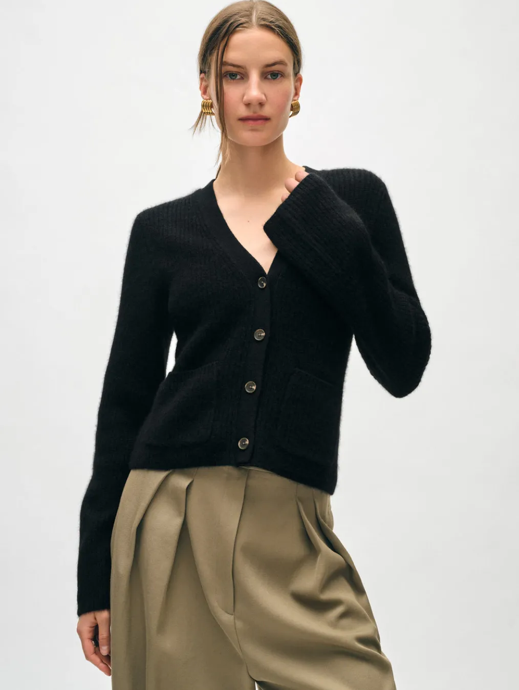 cashmere fluted sleeve cardigan