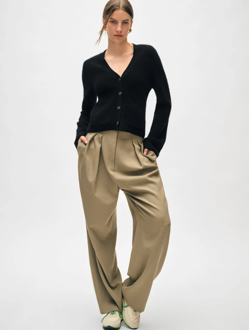 cashmere fluted sleeve cardigan