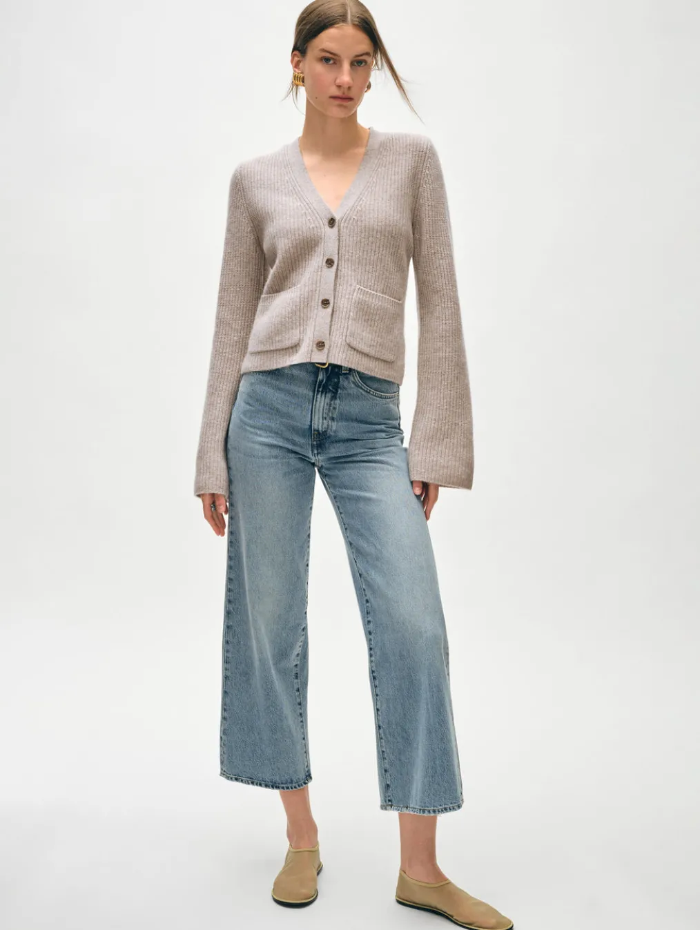 cashmere fluted sleeve cardigan