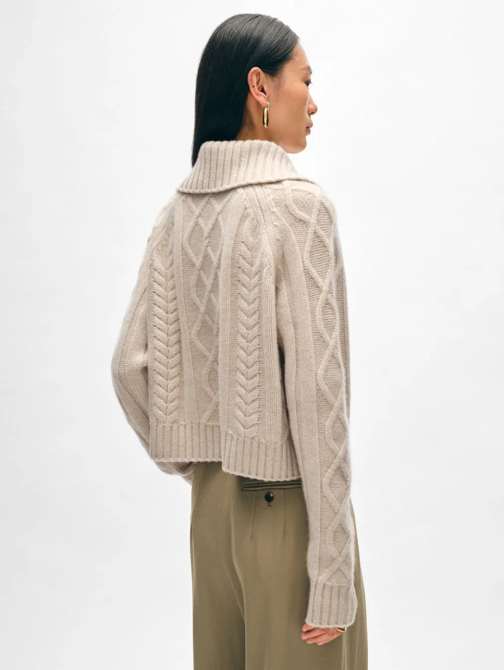 cashmere luxe cable collar crewneck