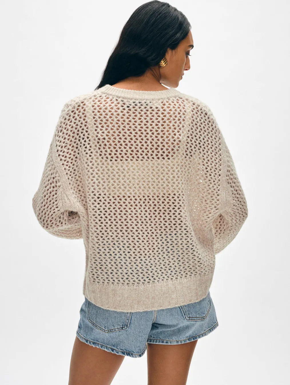 cashmere marled mesh crewneck