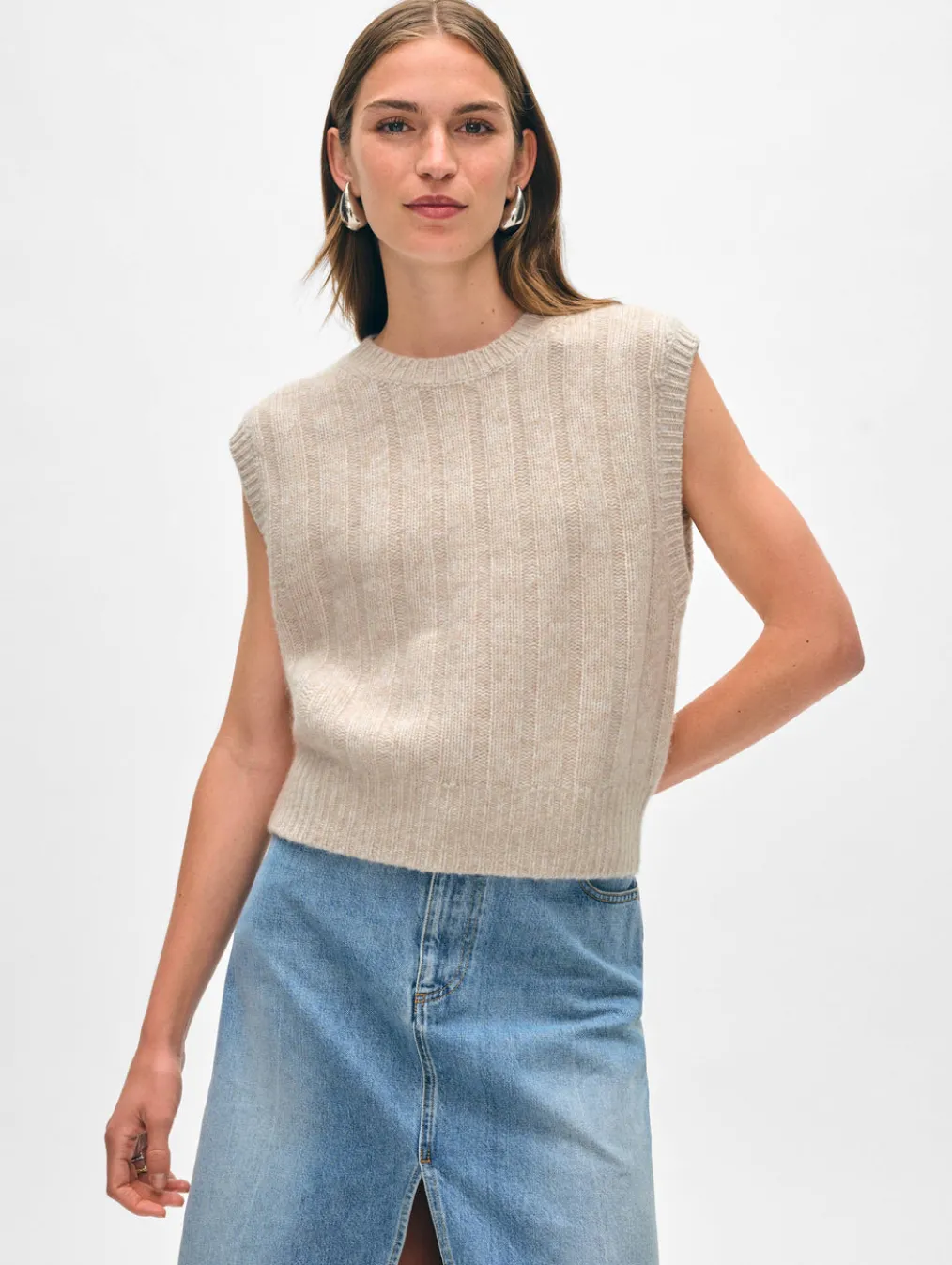 cashmere marled wide ribbed shell