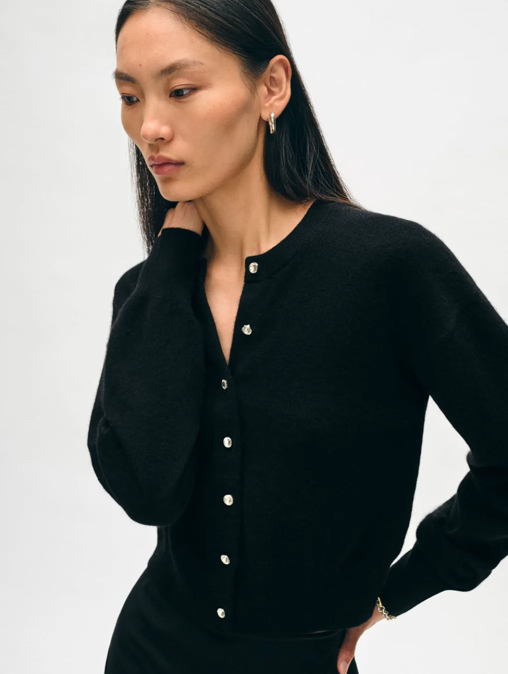 cashmere rhinestone button cardigan