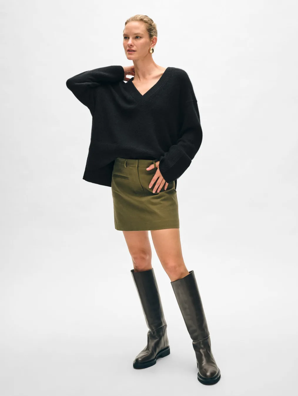 cashmere side slit v neck