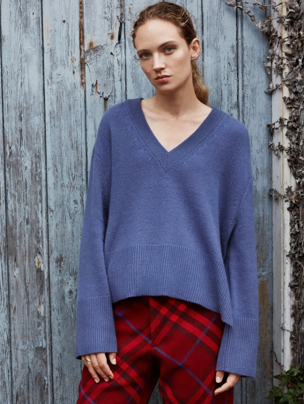 cashmere side slit v neck