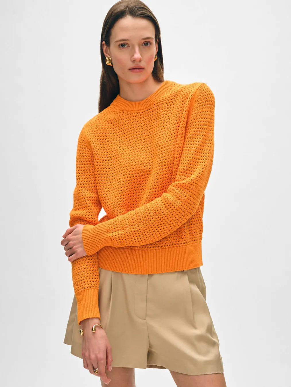 cotton blend mesh crewneck