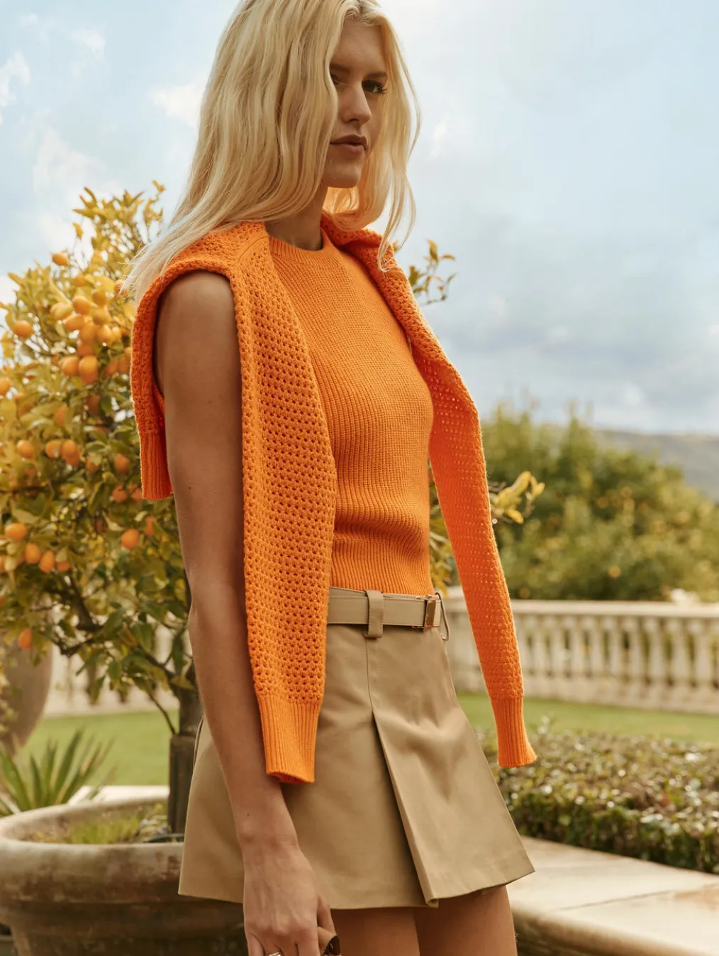 cotton blend mesh crewneck