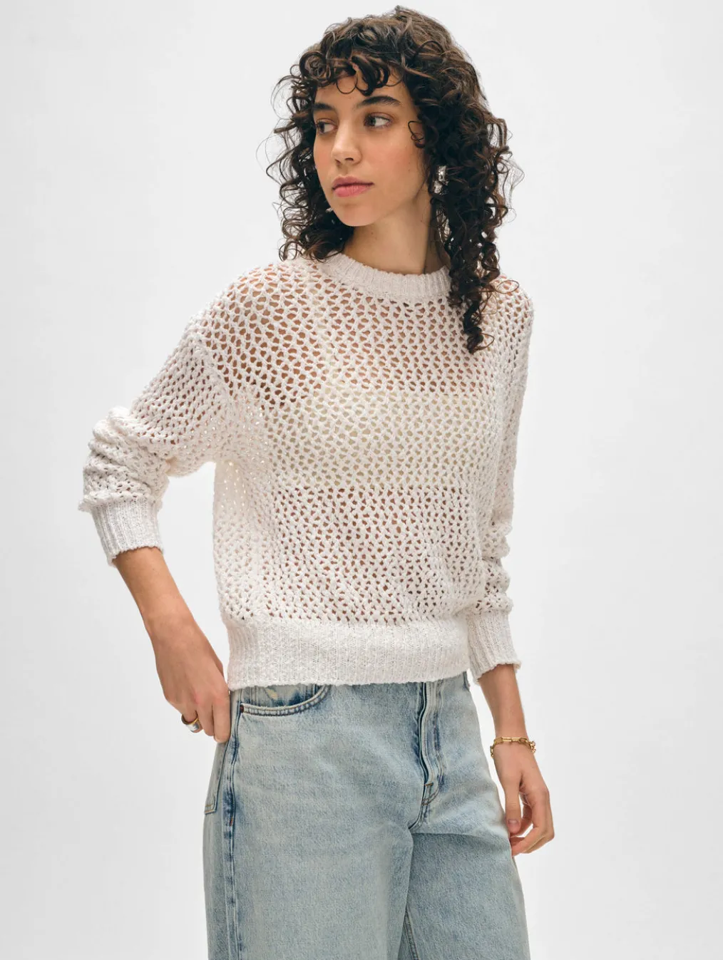 cotton slub mesh crewneck