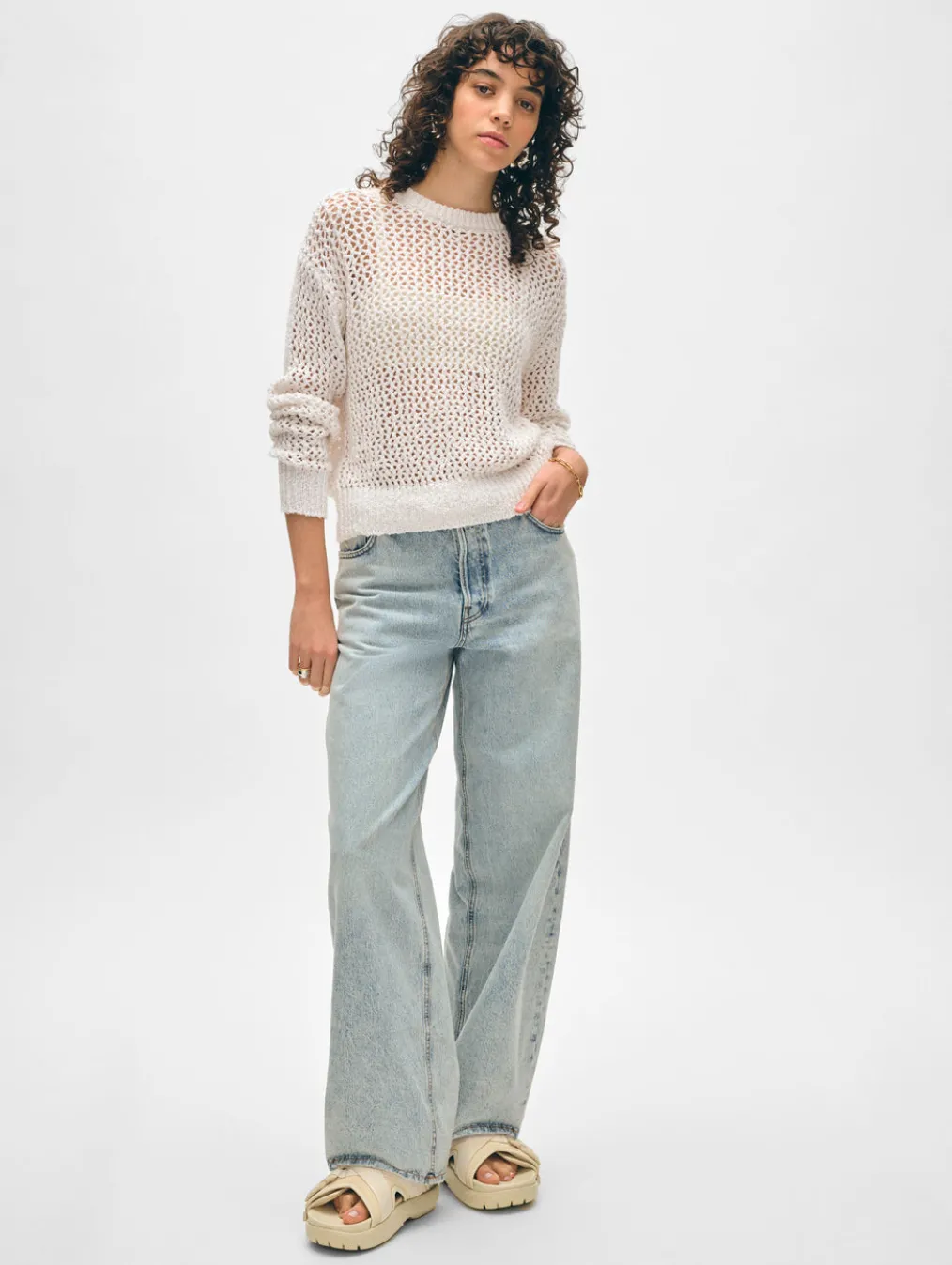 cotton slub mesh crewneck