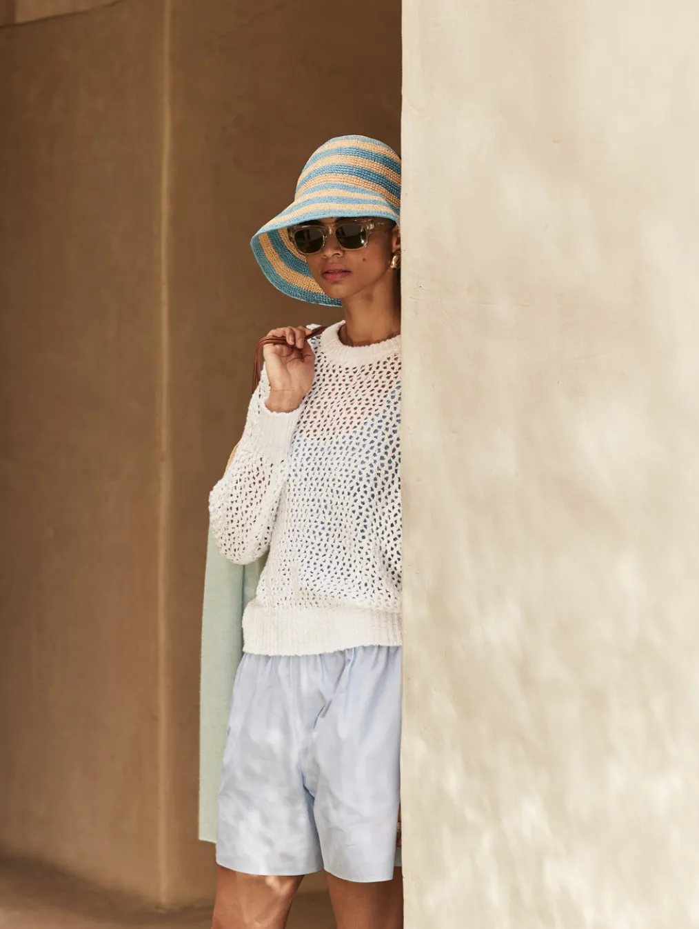 cotton slub mesh crewneck