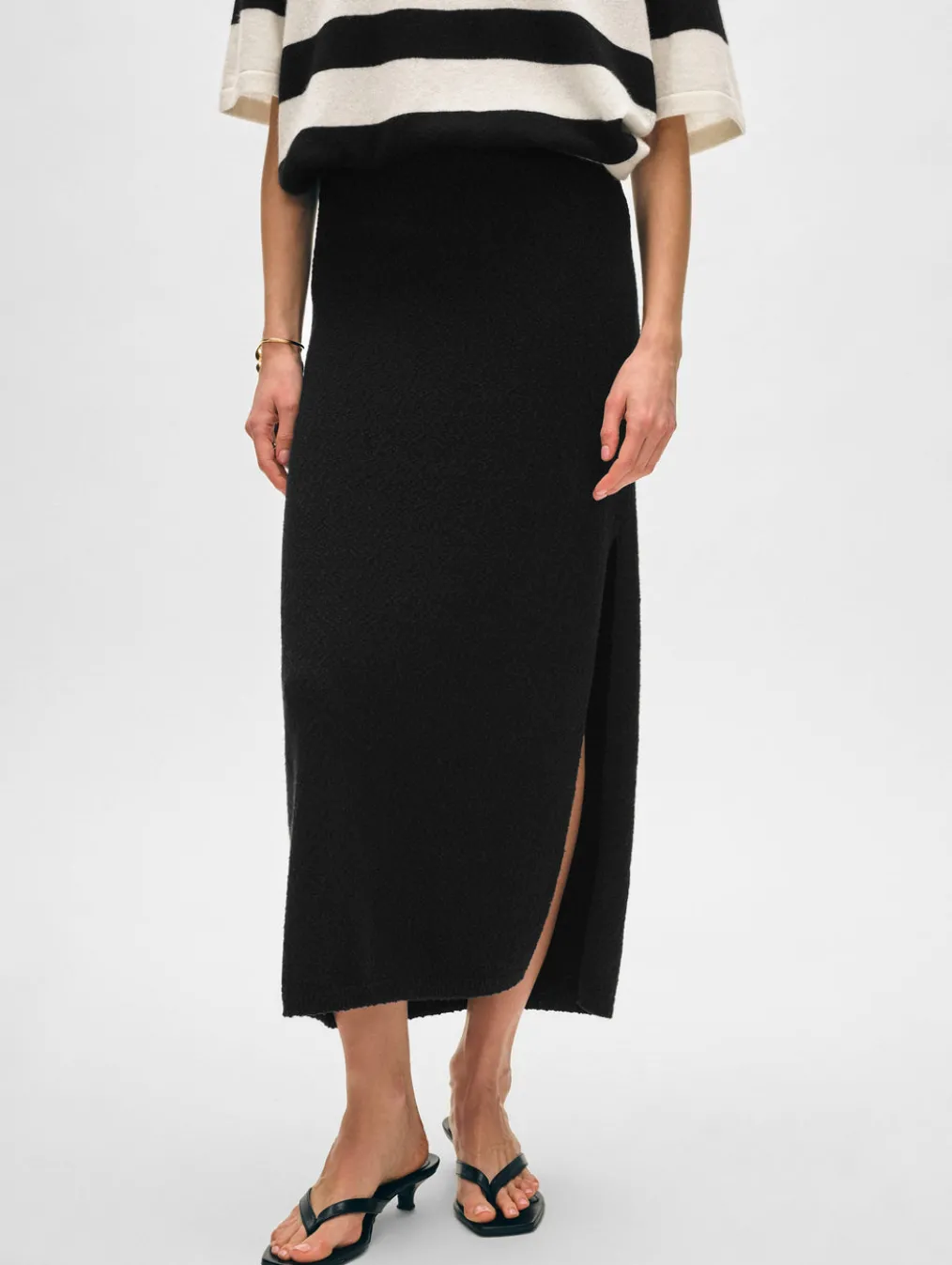 cotton slub side slit skirt