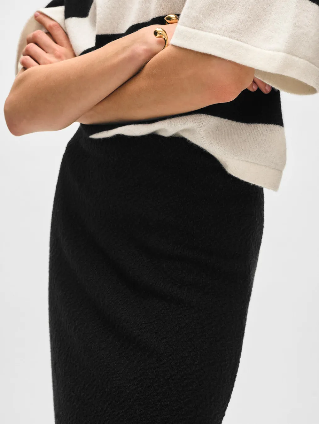 cotton slub side slit skirt