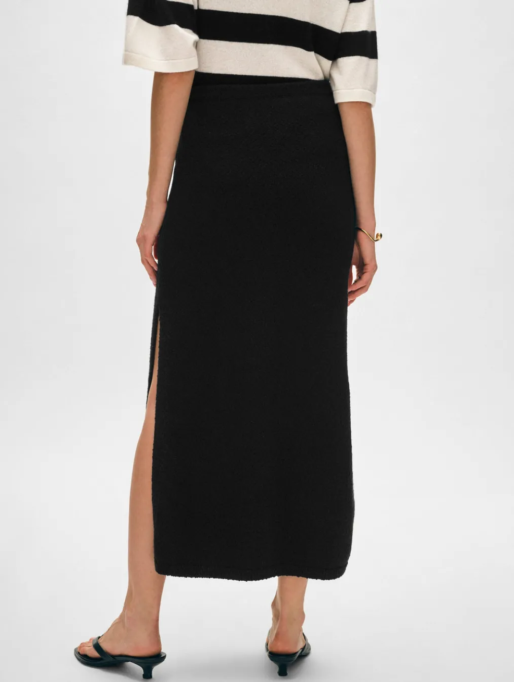 cotton slub side slit skirt
