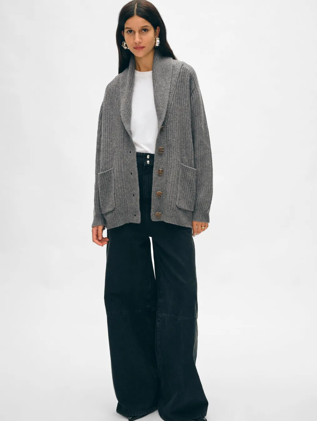 merino blend marled shawl collar coatigan