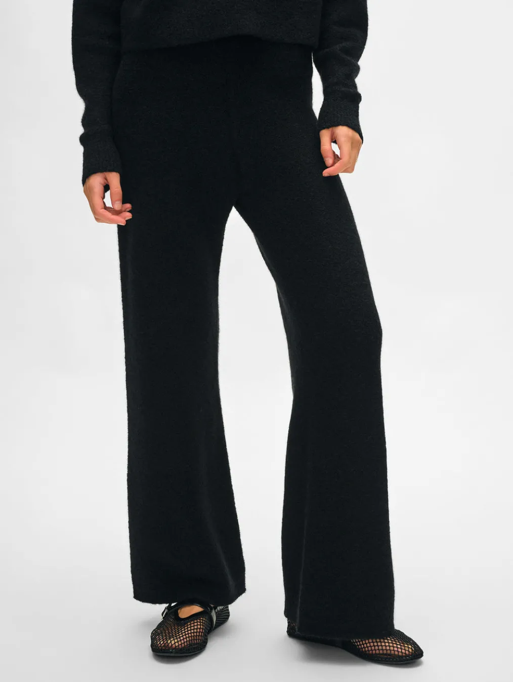 merino cashmere boucle wide leg pant