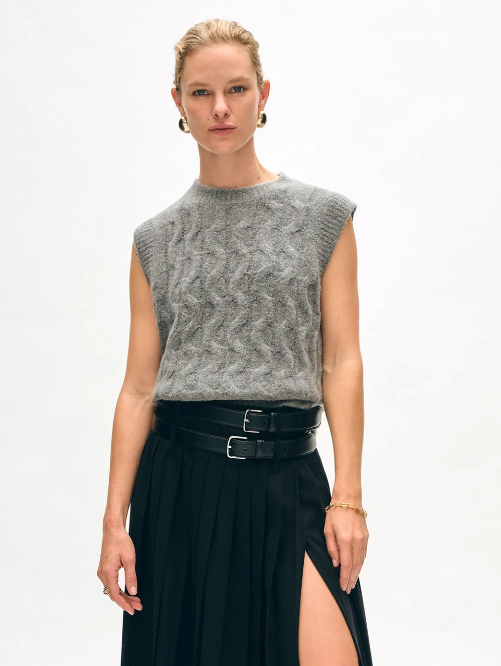 merino cashmere boucle cable vest