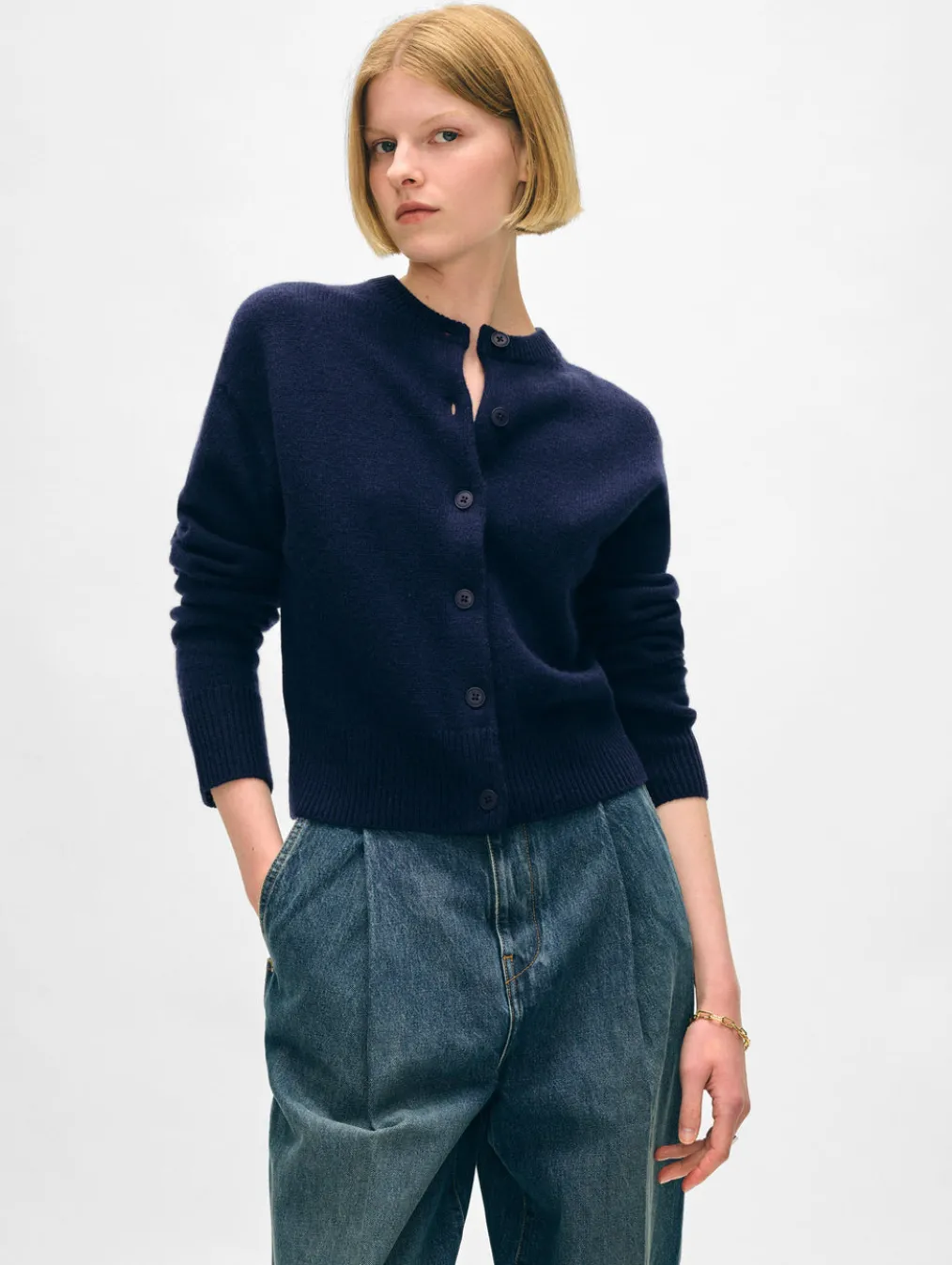 merino cashmere crewneck cardigan