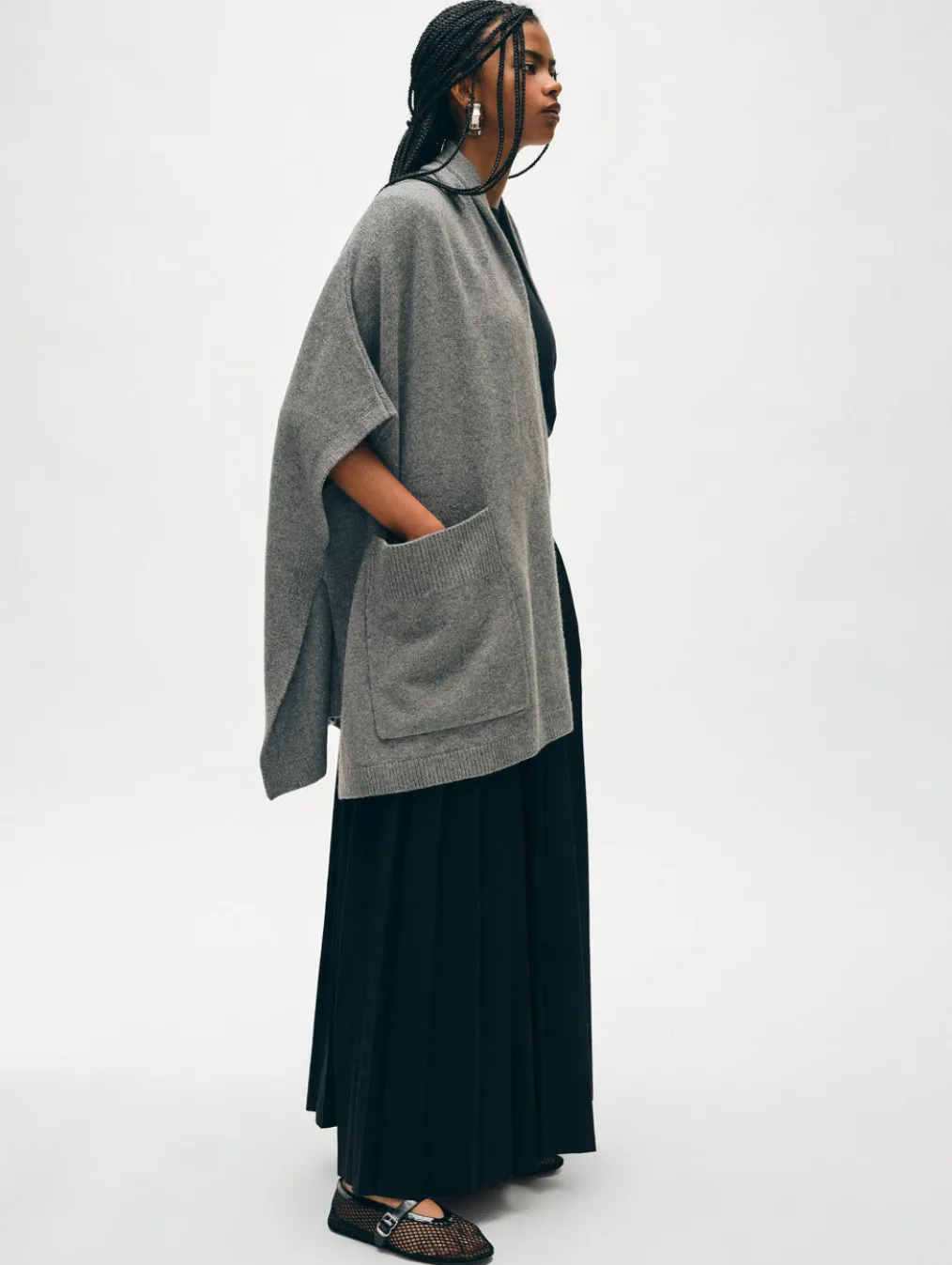 merino cashmere open poncho