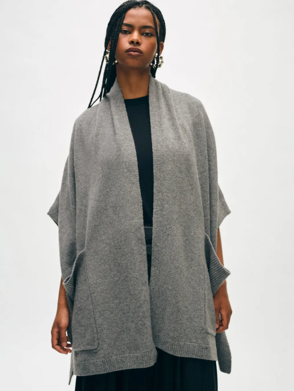 merino cashmere open poncho