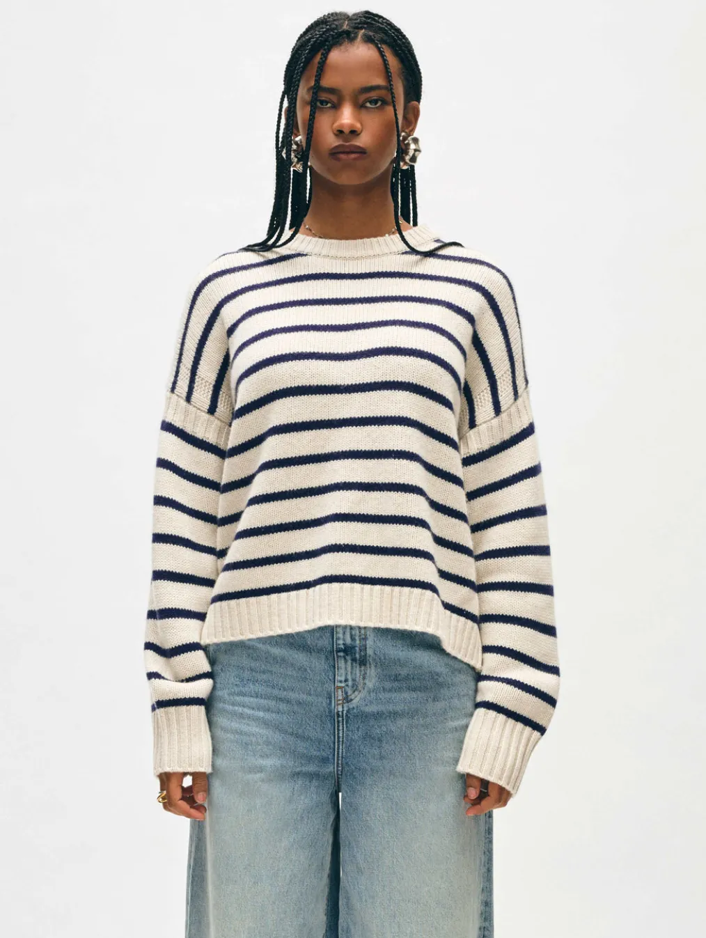 merino cashmere striped crewneck