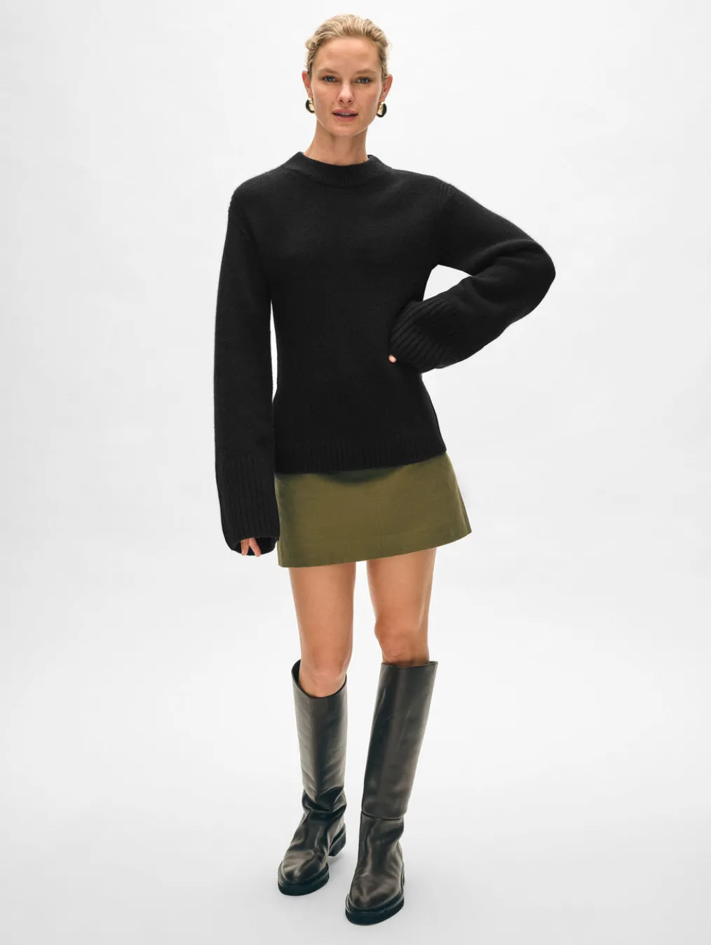 merino cashmere waisted crewneck