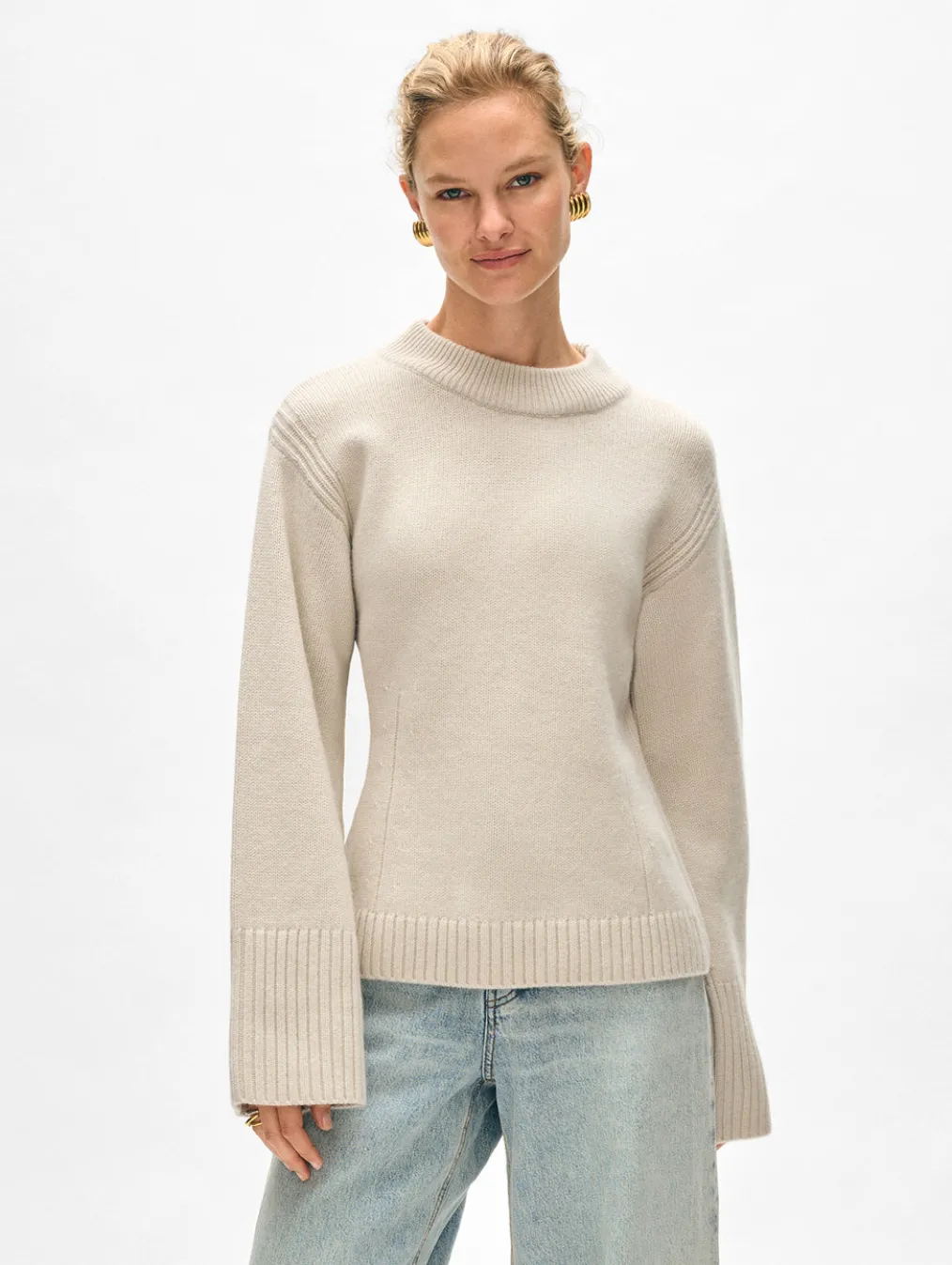 merino cashmere waisted crewneck