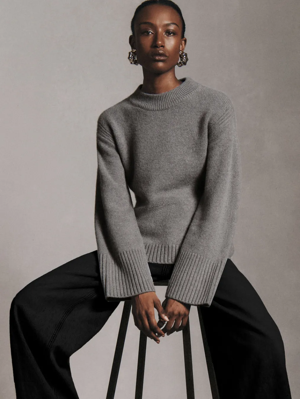 merino cashmere waisted crewneck