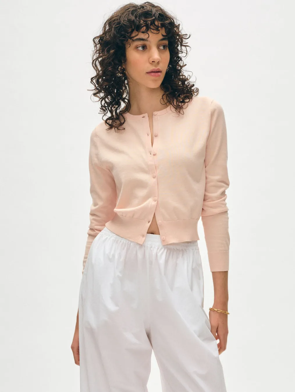 organic cotton crewneck cardigan