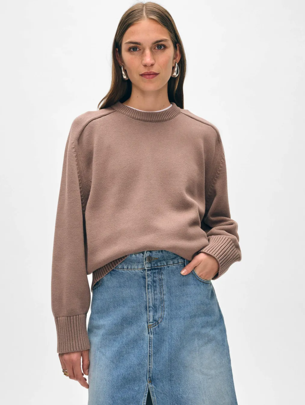 organic cotton saddle sleeve crewneck