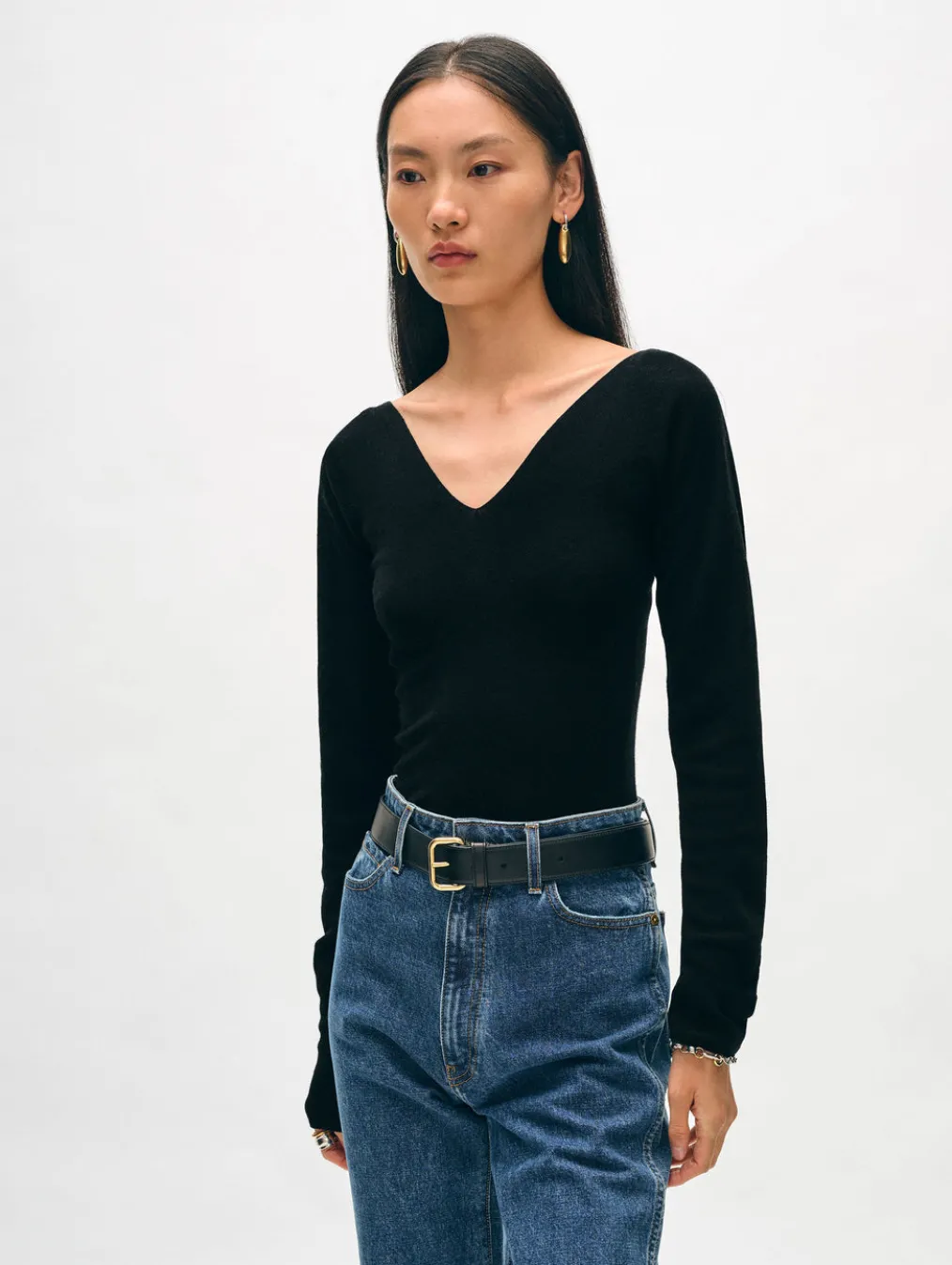 superfine merino ribbed v neck top